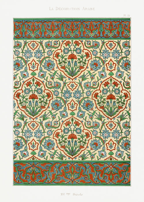 La Décoration Arabe, Plate 35 by Émile Prisse d'Avennes — Blue carnations and tulips repeat on cream