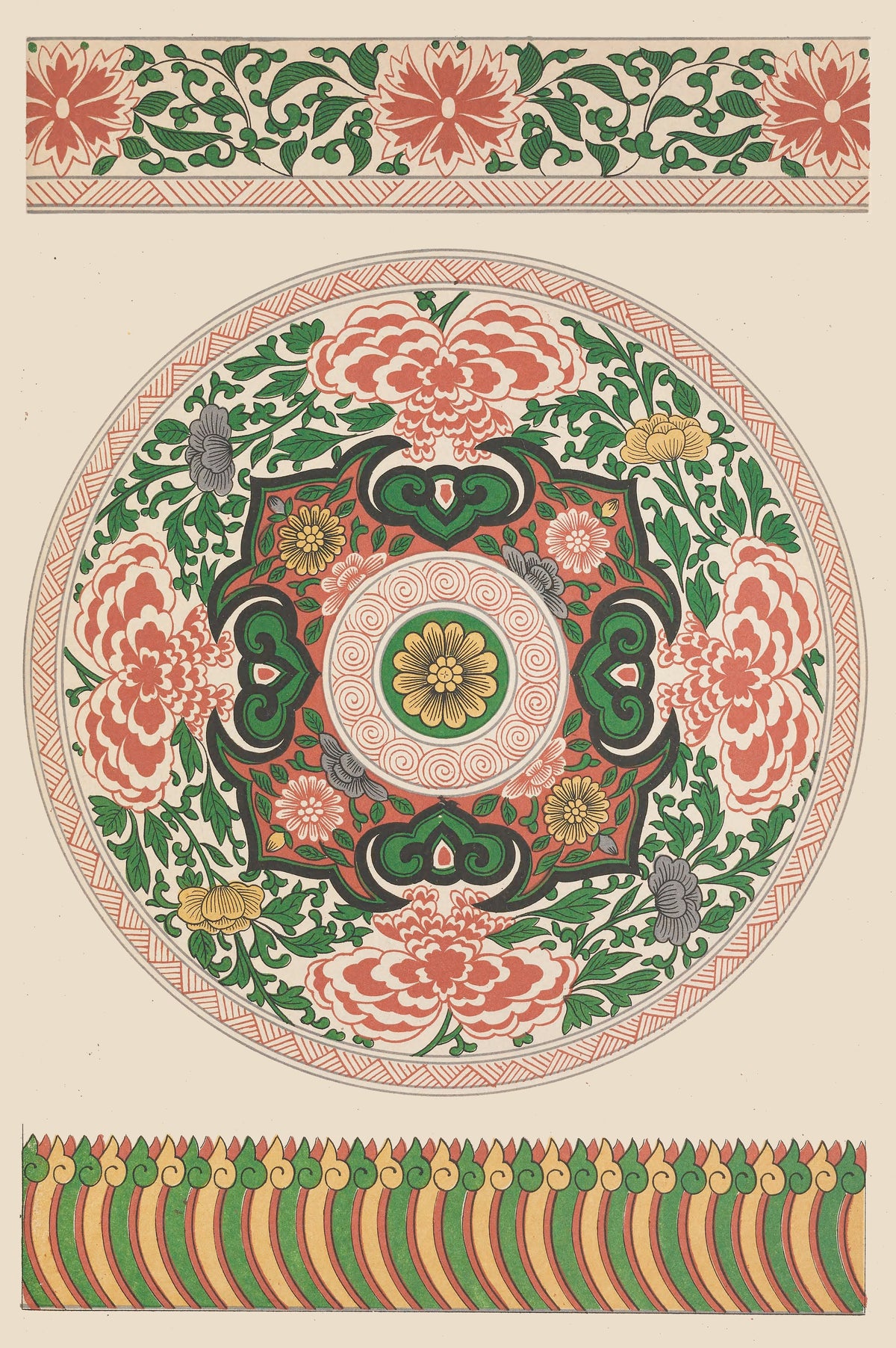 Owen Jones — Chinese Ornament: Peony Roundel with Petal Border | Ornament Plate Print