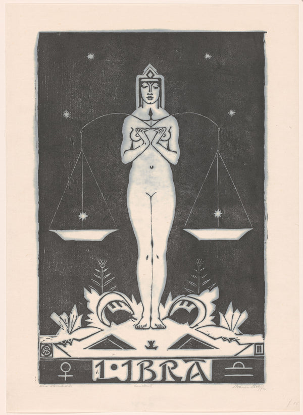 Henri van der Stok — Sterrenbeeld weegschaal [Zodiac sign Libra] | Art Deco Woodcut Print