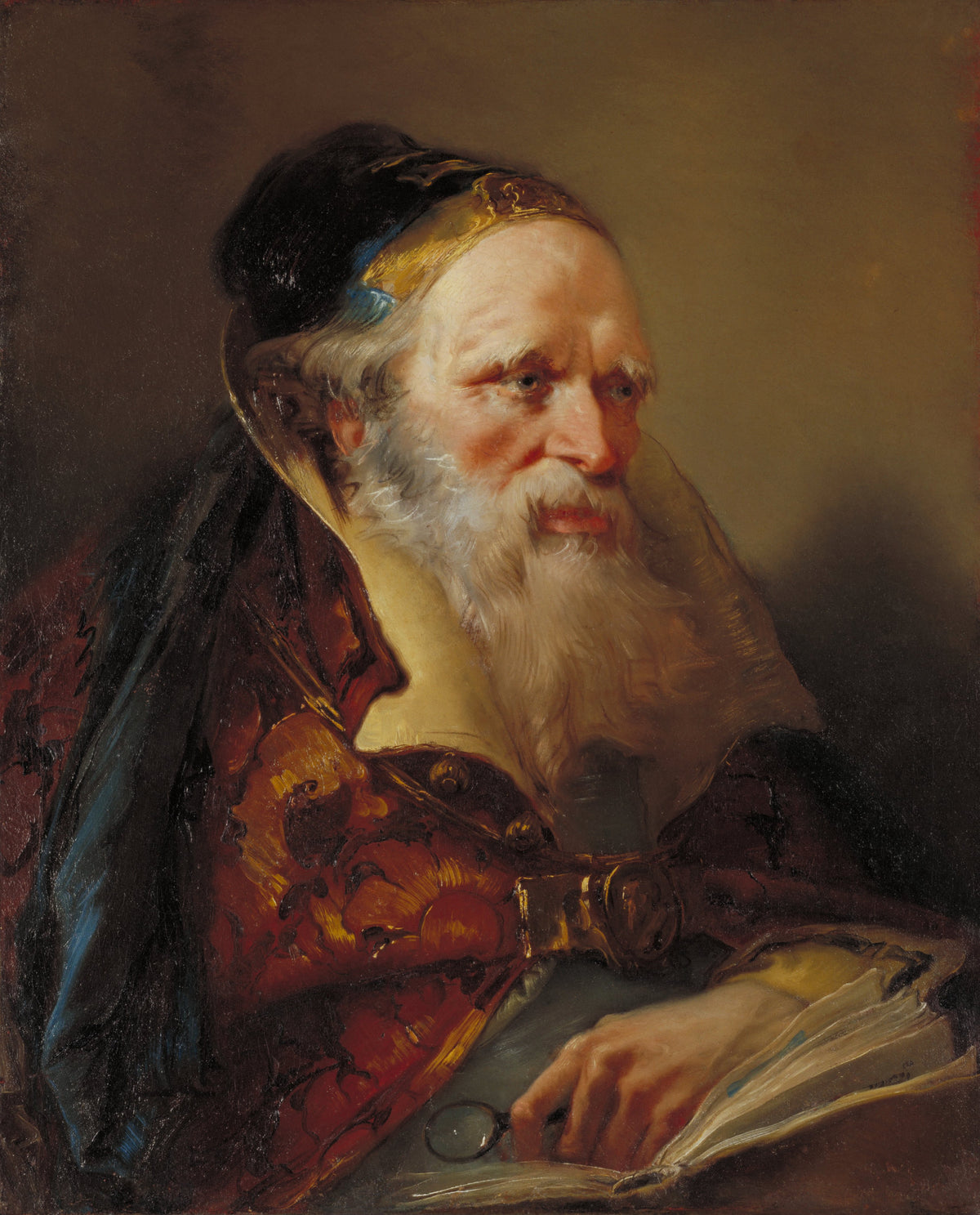 Head of a Philosopher by Giovanni Battista Tiepolo — A bearded philosopher in a jewelled turban, spectacles in hand