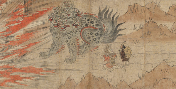 Japanese Handscroll Painting — Illustrated Legends of the Kitano Tenjin Shrine (Kitano Tenjin engi emaki) (Many-Headed Beast) | Japanese Ink Painting Art Print