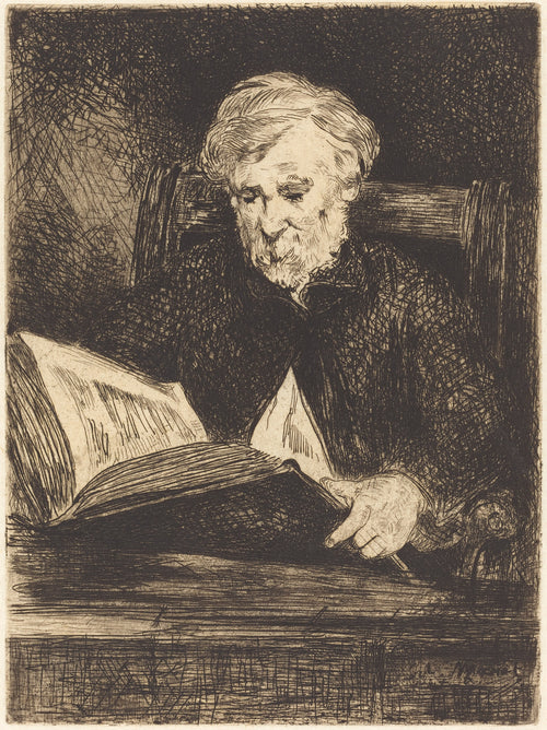 The Reader (Le Liseur) by Édouard Manet — An elderly bearded man reads a large open book