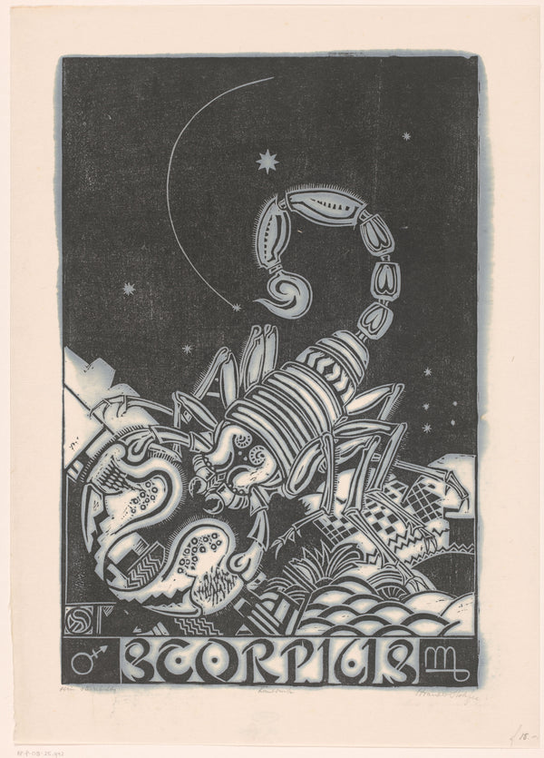 Henri van der Stok — Sterrenbeeld schorpioen [Zodiac sign Scorpio] | Art Deco Woodcut Print