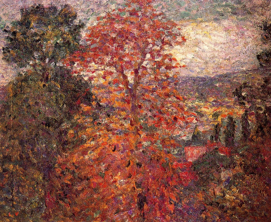 Louis Valtat — The Red Tree | Fauvist Fine Art Print shown to scale on a wall above a sofa