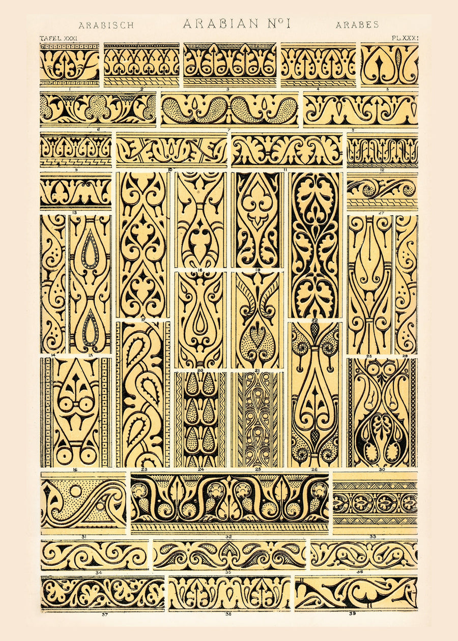 Owen Jones — Arabian No. 1, from The Grammar of Ornament | Ornament Plate Print shown to scale on a wall above a sofa