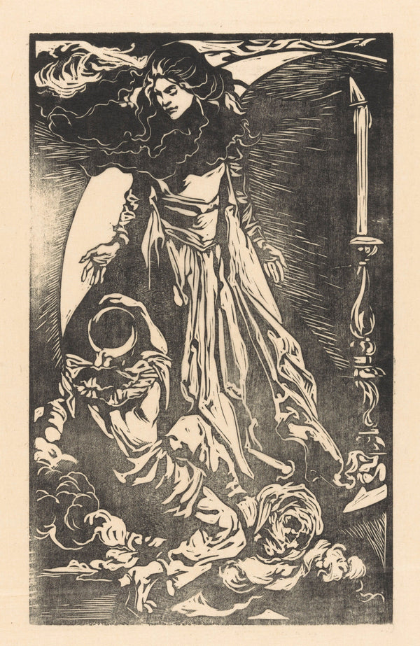 Johannes Josephus Aarts — Vrouw met maansikkel [Woman with crescent moon] | Art Nouveau Woodcut Print