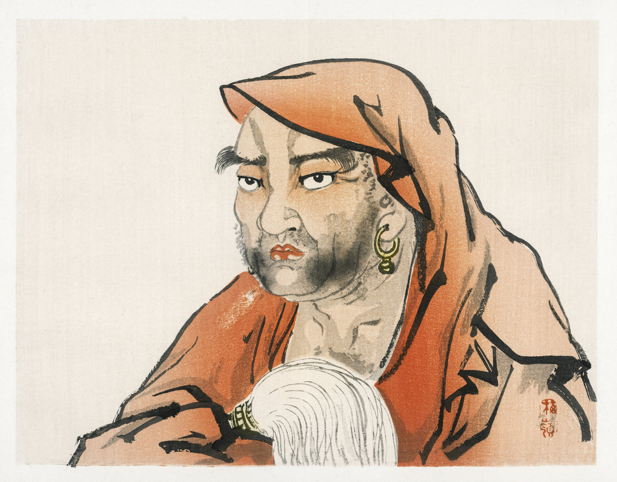 Kōno Bairei — Daruma (Bodhidharma) with a horsetail whisk | Japanese Woodblock Print (Ukiyo-e)