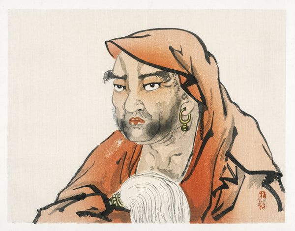 Kōno Bairei — Daruma (Bodhidharma) with a horsetail whisk | Japanese Woodblock Print (Ukiyo-e)