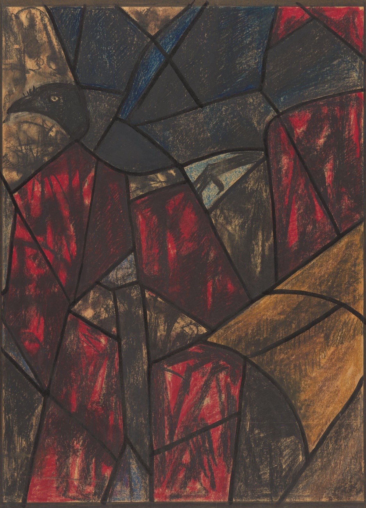 Richard Roland Holst — Design for a Window, Utrecht Cathedral [Black Bird Above Crimson] | Stained Glass Design Art Print