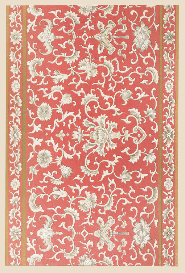 Owen Jones — Chinese Ornament: Ivory Lotus Scroll on Coral | Ornament Plate Print