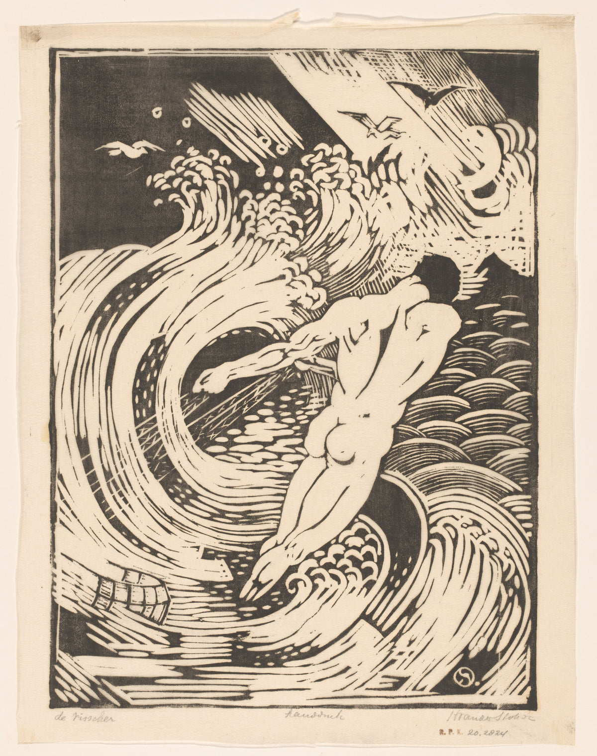 Henri van der Stok — De visscher [The fisherman] | Art Deco Woodcut Print