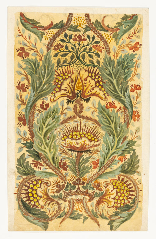 Floral Pattern by Arthur Heygate Mackmurdo — A scrolling acanthus design frames clusters of yellow flowerheads