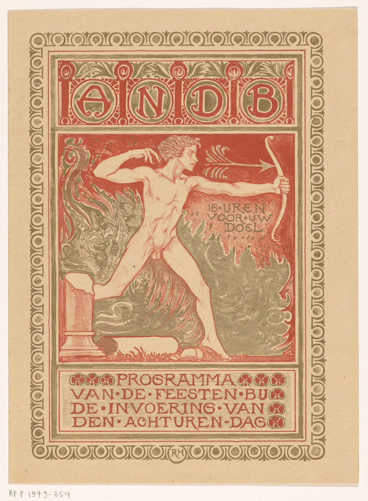 Richard Roland Holst — Omslagontwerp Feestprogramma ANDB achturendag [Cover design, Diamond Workers' Union eight-hour day] | Art Nouveau Print