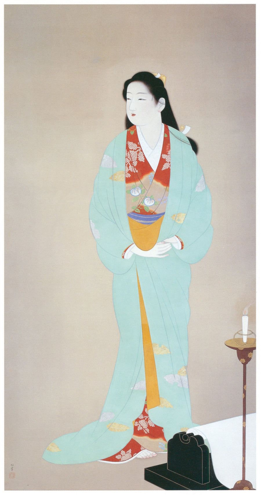 Uemura Shōen — Sōshi-arai Komachi | Fine Art Print shown to scale on a wall above a sofa