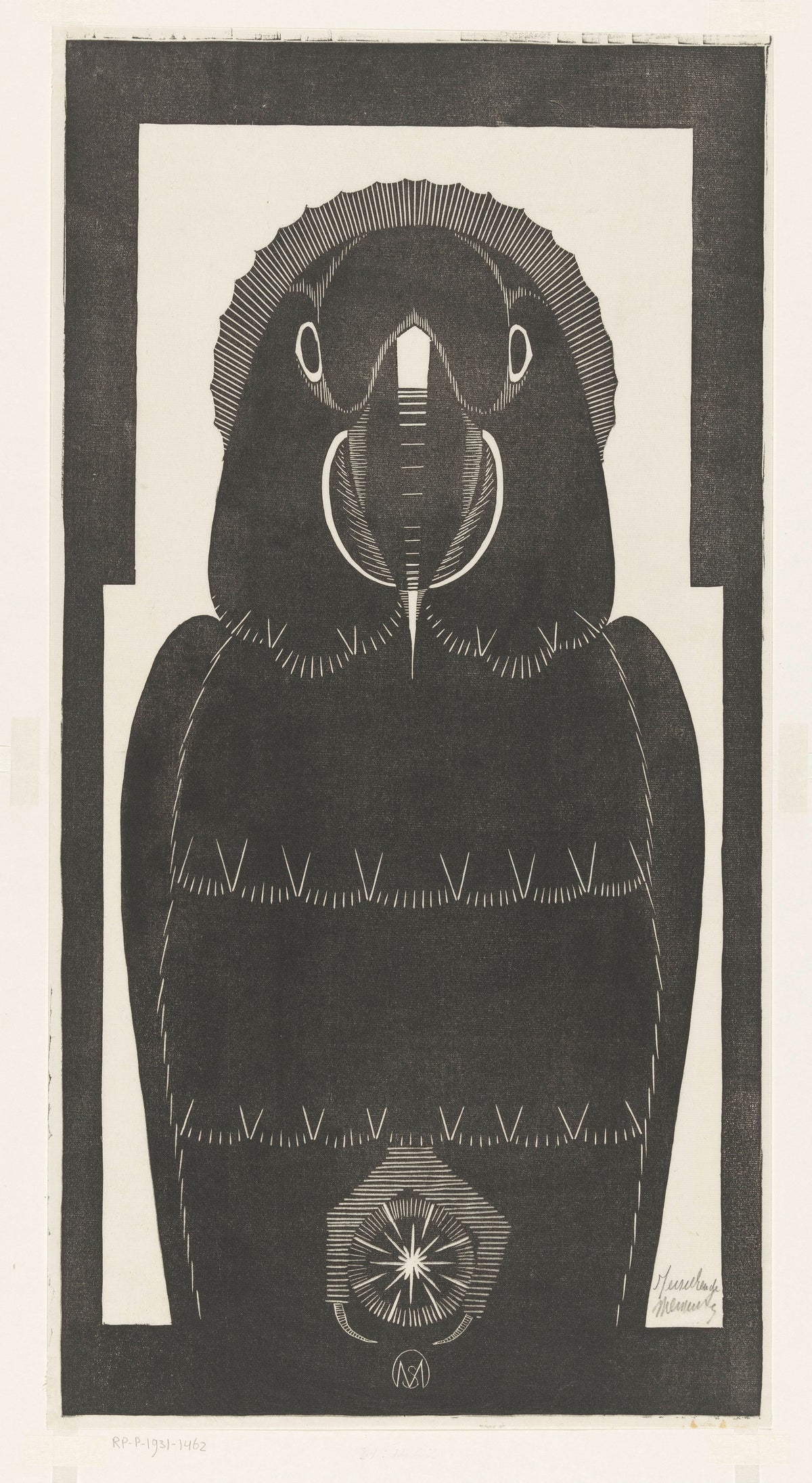Samuel Jessurun de Mesquita — Ara [Macaw] | Art Deco Woodcut Print