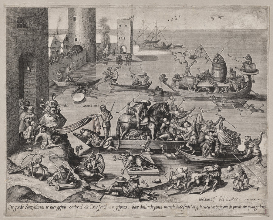 Hieronymus Bosch — Saint Martin with His Horse on a Ship | Fine Art Print shown to scale on a wall above a sofa
