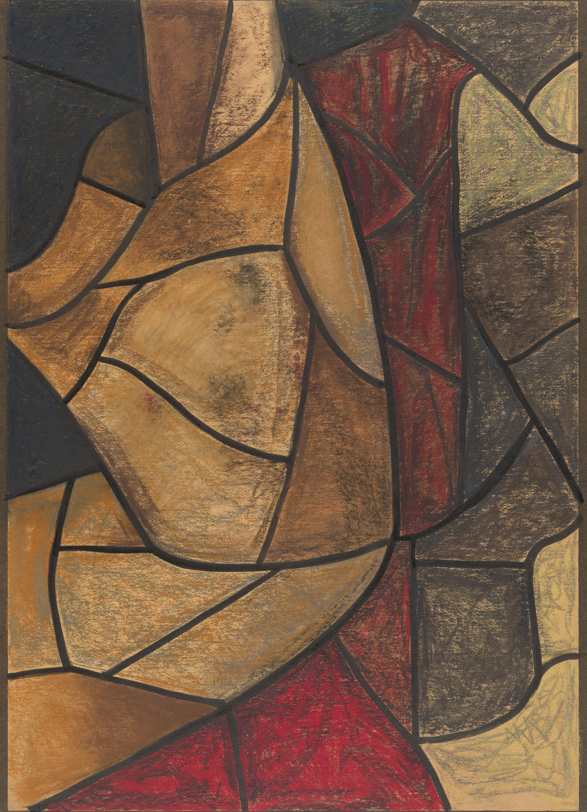 Richard Roland Holst — Design for a Window, Utrecht Cathedral [Ochre Curves and Crimson] | Stained Glass Design Art Print