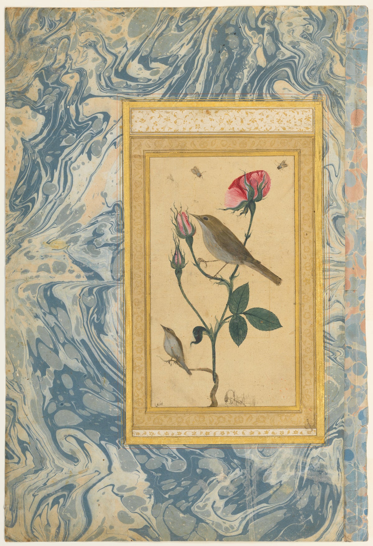 Abdullah Bukhari — Two Nightingales in a Rose Bush | Persian Miniature Art Print