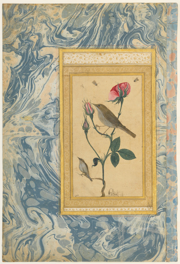 Abdullah Bukhari — Two Nightingales in a Rose Bush | Persian Miniature Art Print