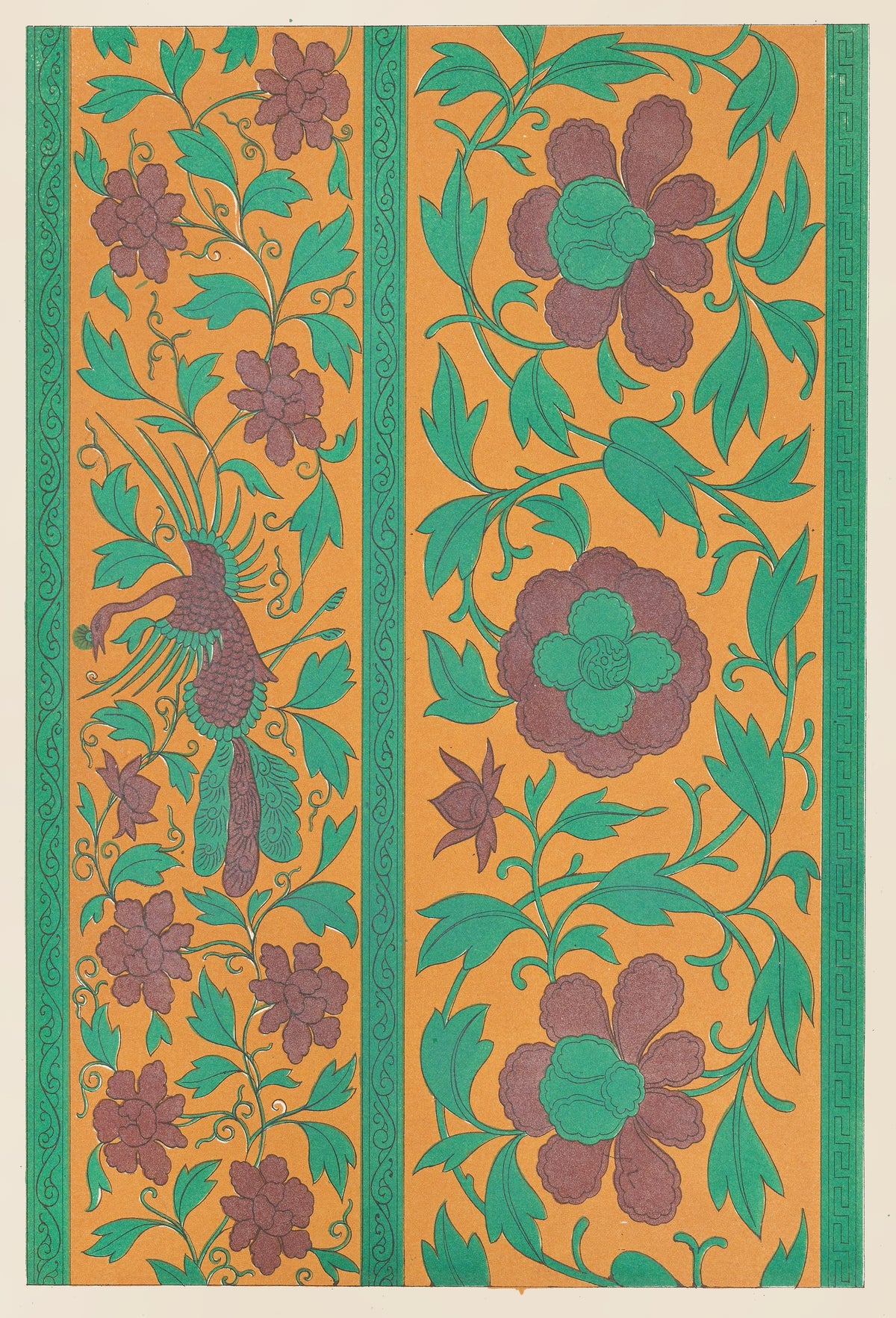 Owen Jones — Chinese Ornament: Phoenix and Peony Bands on Ochre | Ornament Plate Print