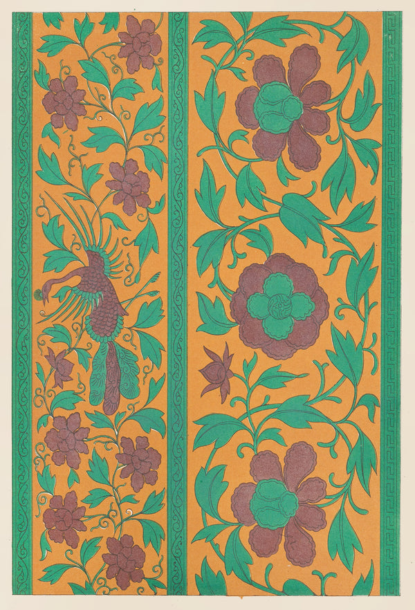 Owen Jones — Chinese Ornament: Phoenix and Peony Bands on Ochre | Ornament Plate Print