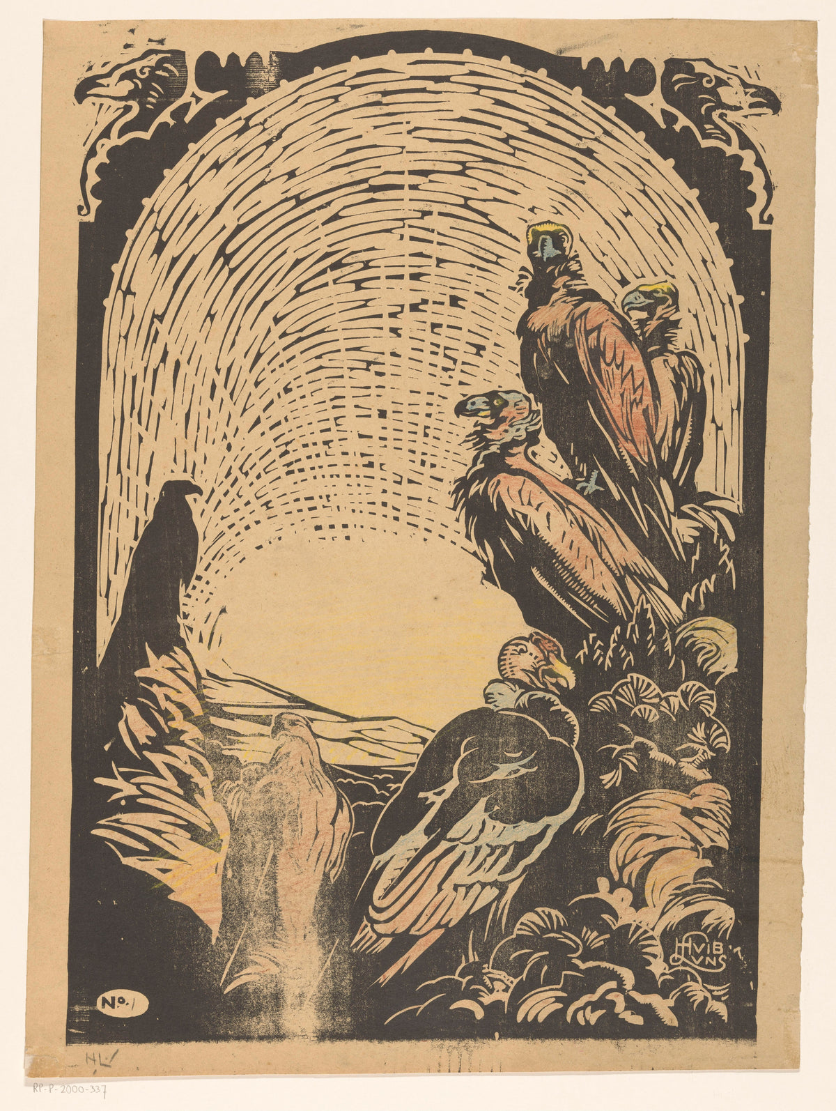 Huib Luns — De Condors | Art Nouveau Woodcut Print