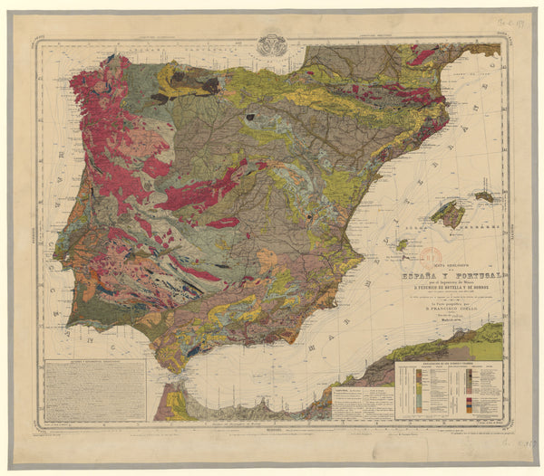 Federico de Botella y de Hornos — Mapa geológico de España y Portugal | Hand-Coloured Lithograph Print