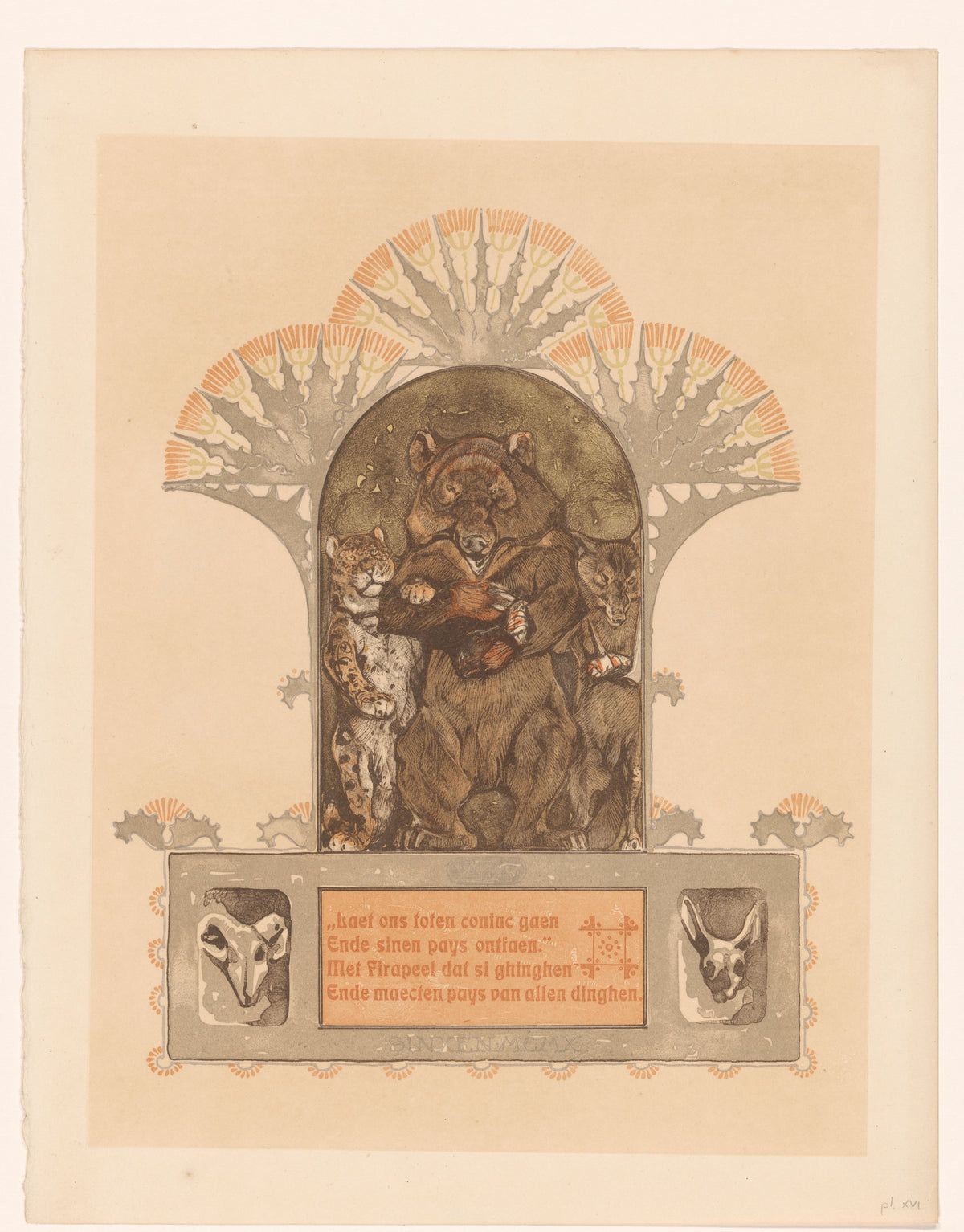 Bernard Willem Wierink — Luipaard, beer en wolf (Firapeel, Bruun en Isegrim) | Art Nouveau Print