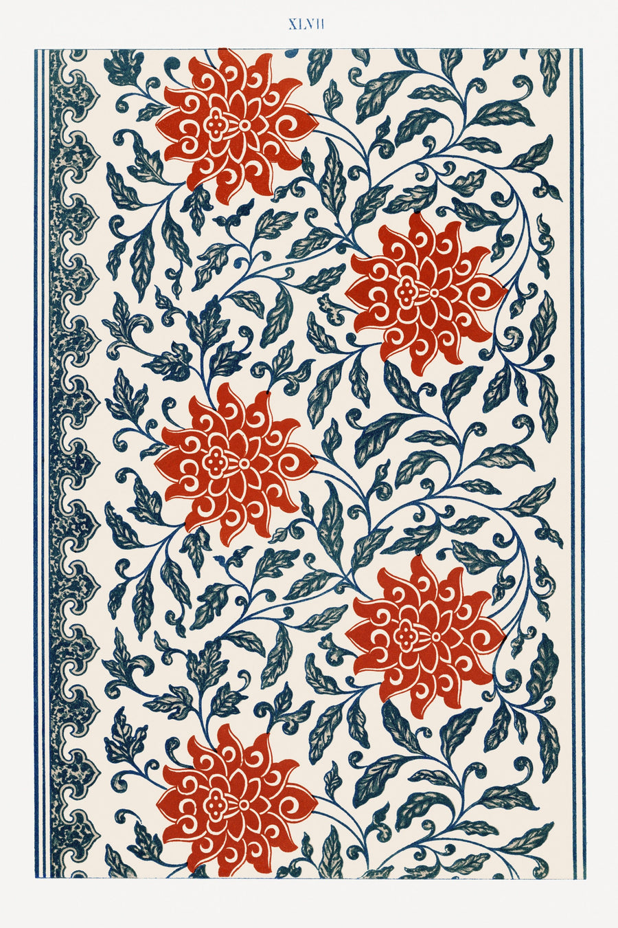 Owen Jones — Examples of Chinese Ornament, Plate 47 | Ornament Plate Print shown to scale on a wall above a sofa