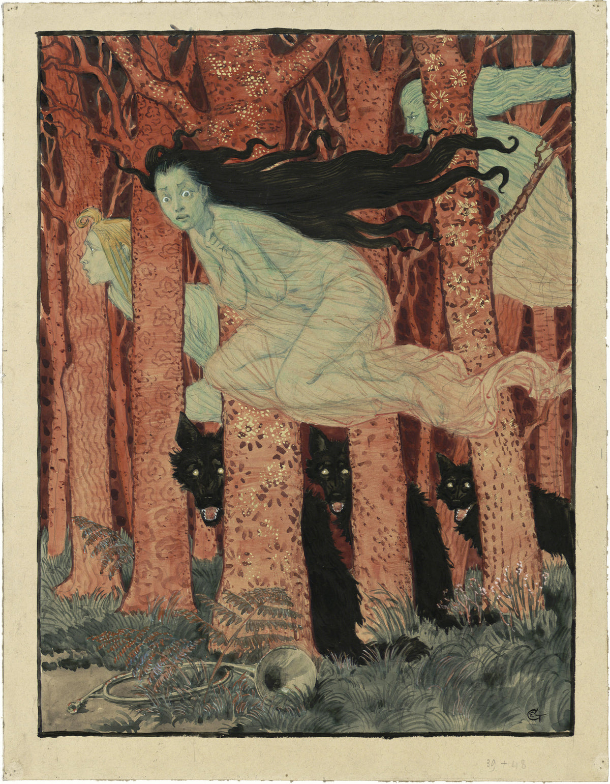 Eugène Grasset — Drei Frauen und drei Wölfe [Three Women and Three Wolves] | Art Nouveau Print