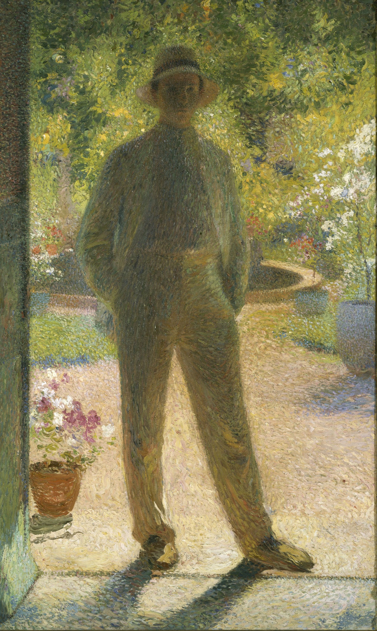Jacques Martin-Ferrières à Marquayrol by Henri Martin — A young man stands in shadow at the edge of a sunlit garden