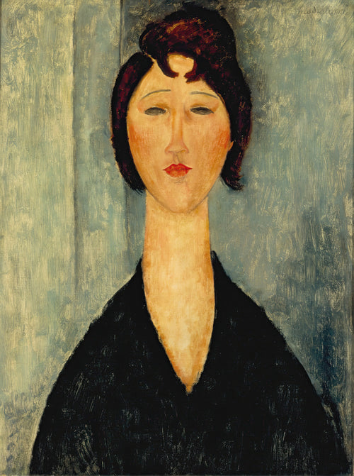 Portrait of a Young Woman in Black by Amedeo Modigliani — An elongated portrait of a woman in black