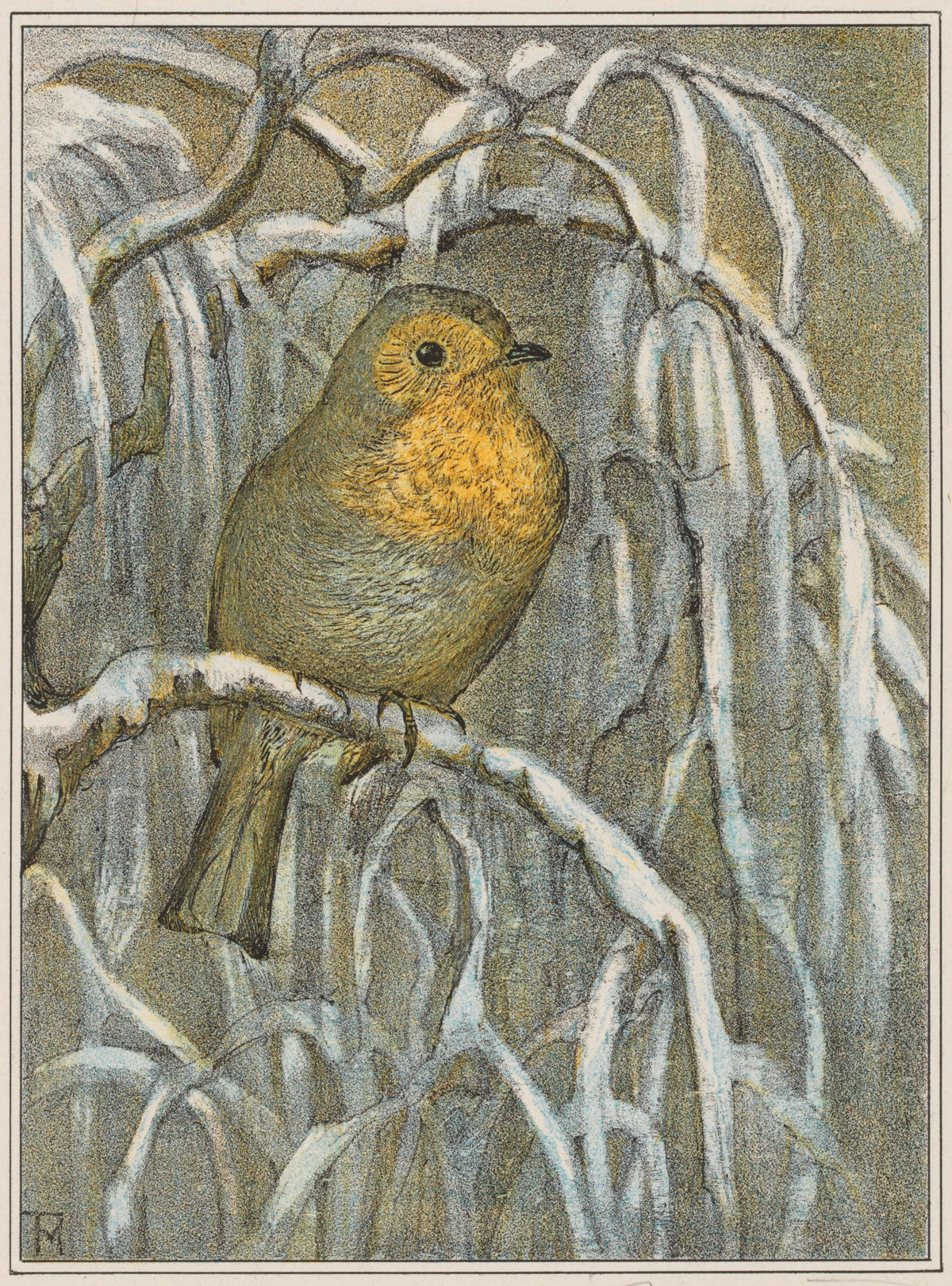Theo van Hoytema — Robin on a Snow-Covered Branch | Art Nouveau Print