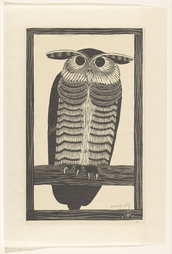 Samuel Jessurun de Mesquita — Hoornuil [Long-eared owl] | Art Deco Woodcut Print