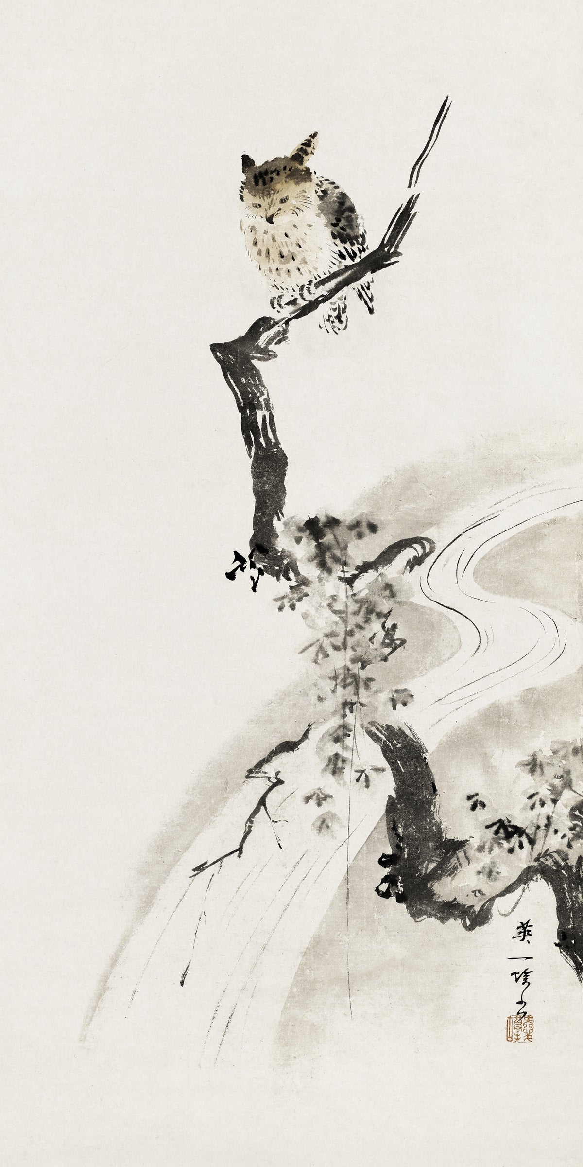 Hanabusa Itchō — An Owl Perched in a Tree | Japanese Ink Painting Art Print