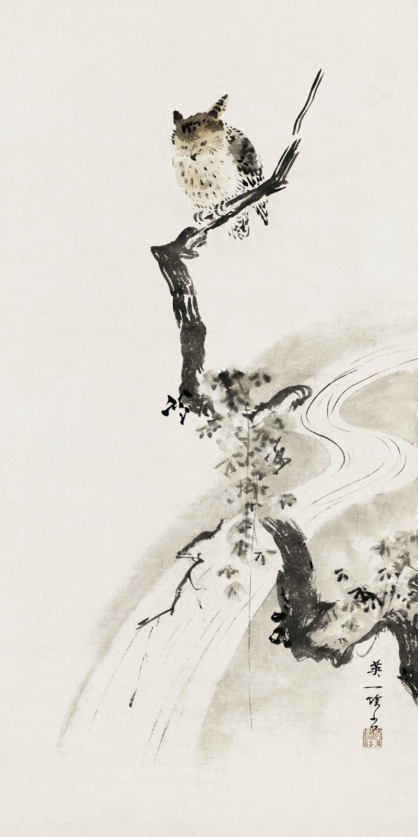 Hanabusa Itchō — An Owl Perched in a Tree | Japanese Ink Painting Art Print
