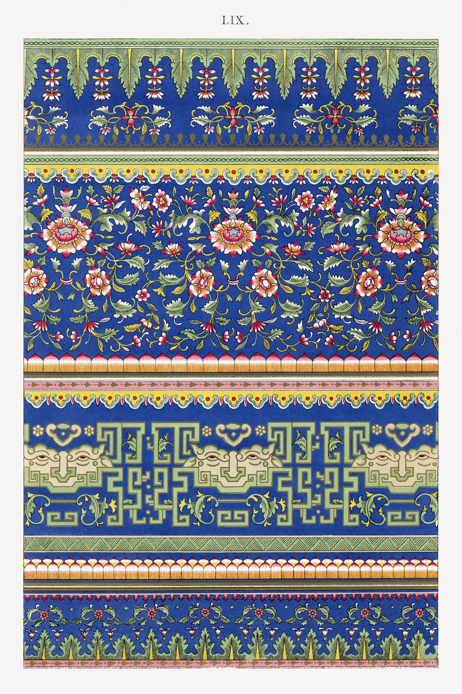 Owen Jones — Examples of Chinese Ornament, Plate 59 | Ornament Plate Print shown to scale on a wall above a sofa