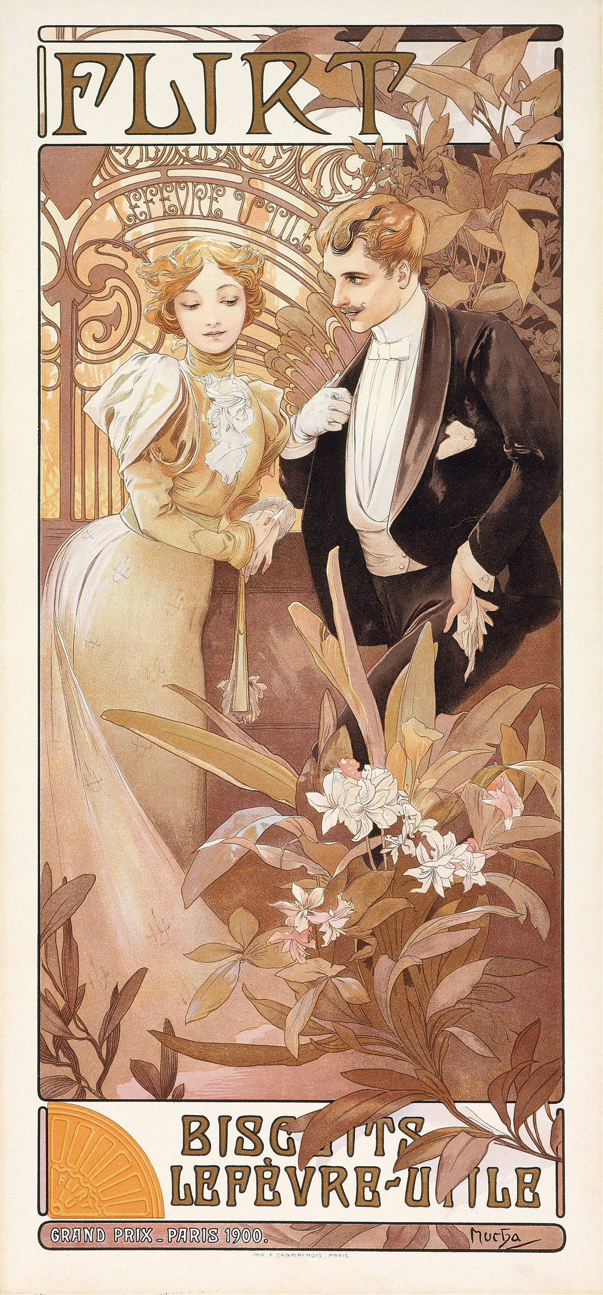 Alphonse Mucha — Flirt (Biscuits Lefèvre-Utile) | Vintage Poster Print