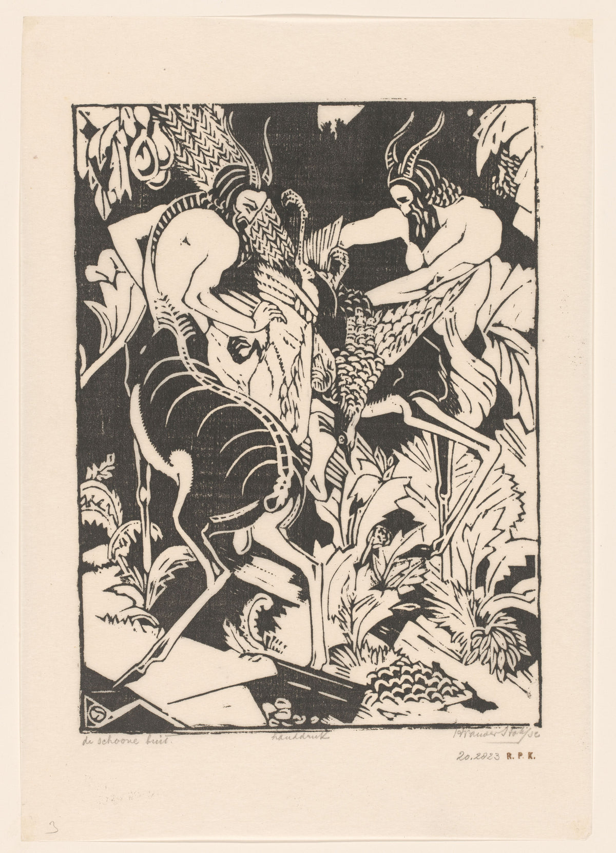 Henri van der Stok — De schoone buit [The fine catch] | Art Deco Woodcut Print