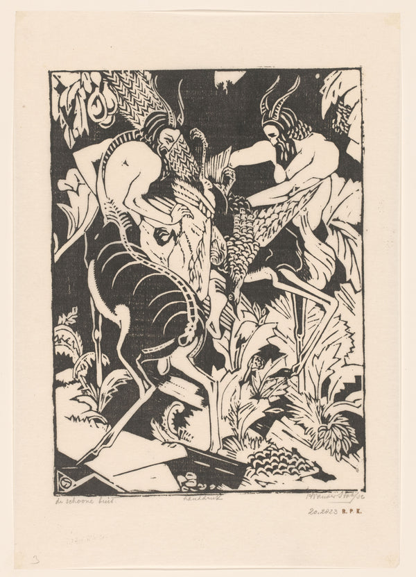 Henri van der Stok — De schoone buit [The fine catch] | Art Deco Woodcut Print