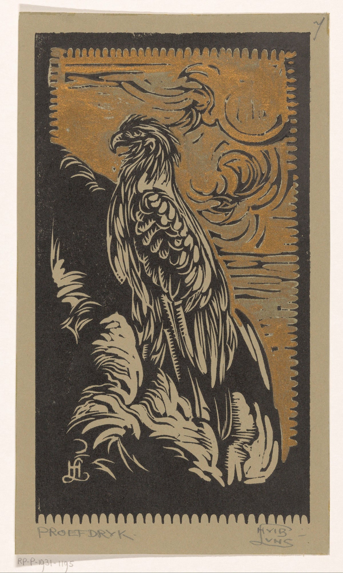 Huib Luns — Arend [Eagle] | Art Nouveau Woodcut Print