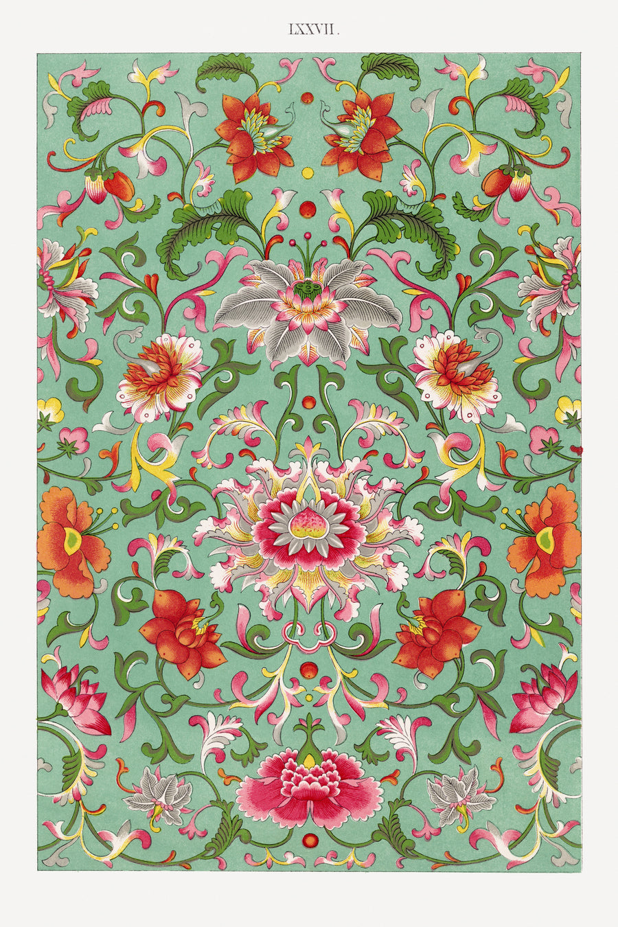 Owen Jones — Examples of Chinese Ornament, Plate 77 | Ornament Plate Print shown to scale on a wall above a sofa
