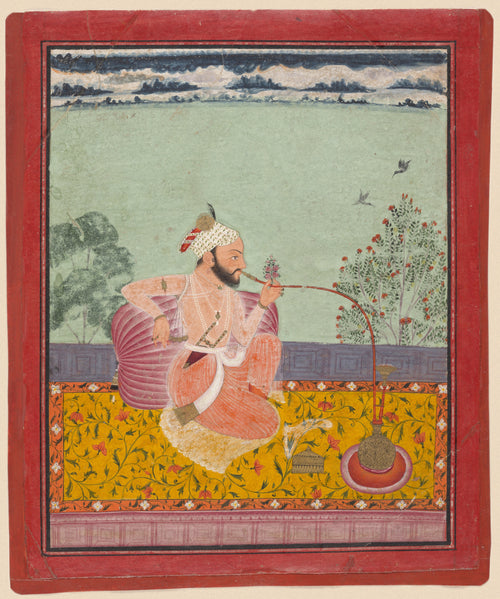 Kota school — A Raja Smoking a Hookah | Indian Miniature Painting Print