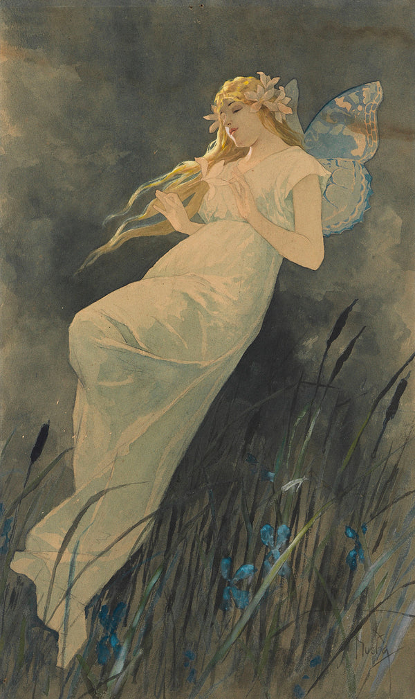 Alphonse Mucha — Elf with Iris | Art Nouveau Print