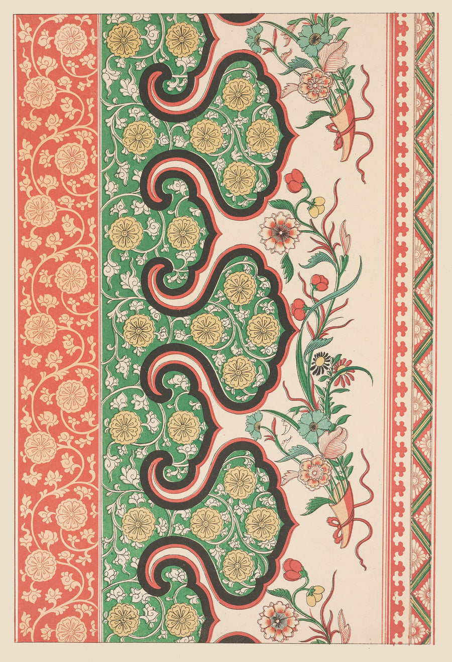 Owen Jones — Chinese Ornament: Cloud-Collar Band with Flower Sprays | Ornament Plate Print shown to scale on a wall above a sofa