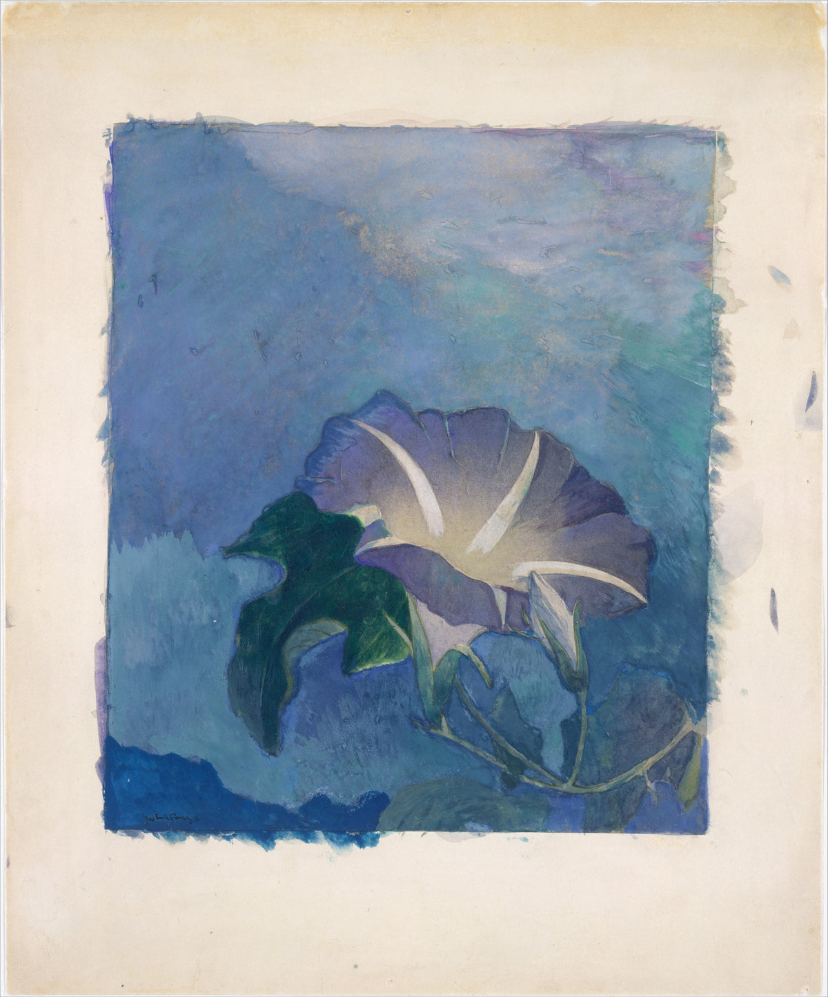 Nocturne by John La Farge — A single morning glory glows against deep blue