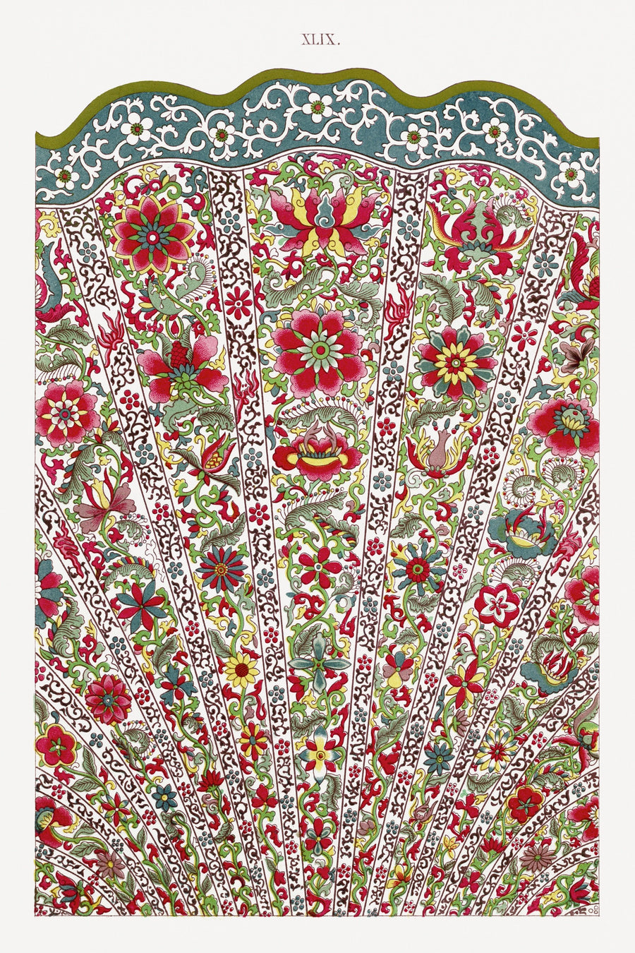 Owen Jones — Examples of Chinese Ornament, Plate 49 | Ornament Plate Print shown to scale on a wall above a sofa