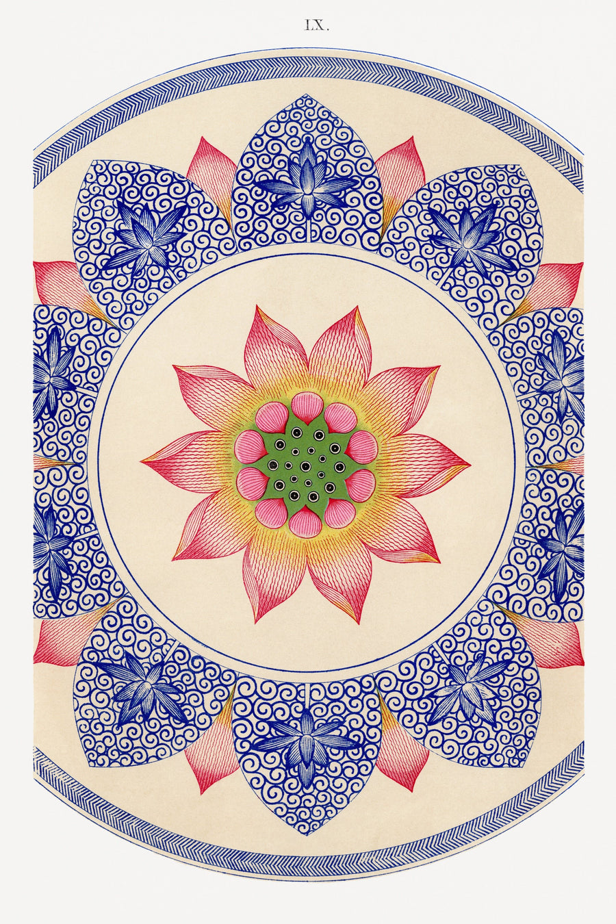 Owen Jones — Examples of Chinese Ornament, Plate 60 | Ornament Plate Print shown to scale on a wall above a sofa