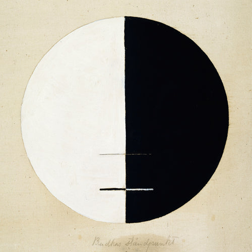 Buddha's Standpoint (half-black circle) by Hilma af Klint — A circle split into one white half and one black half