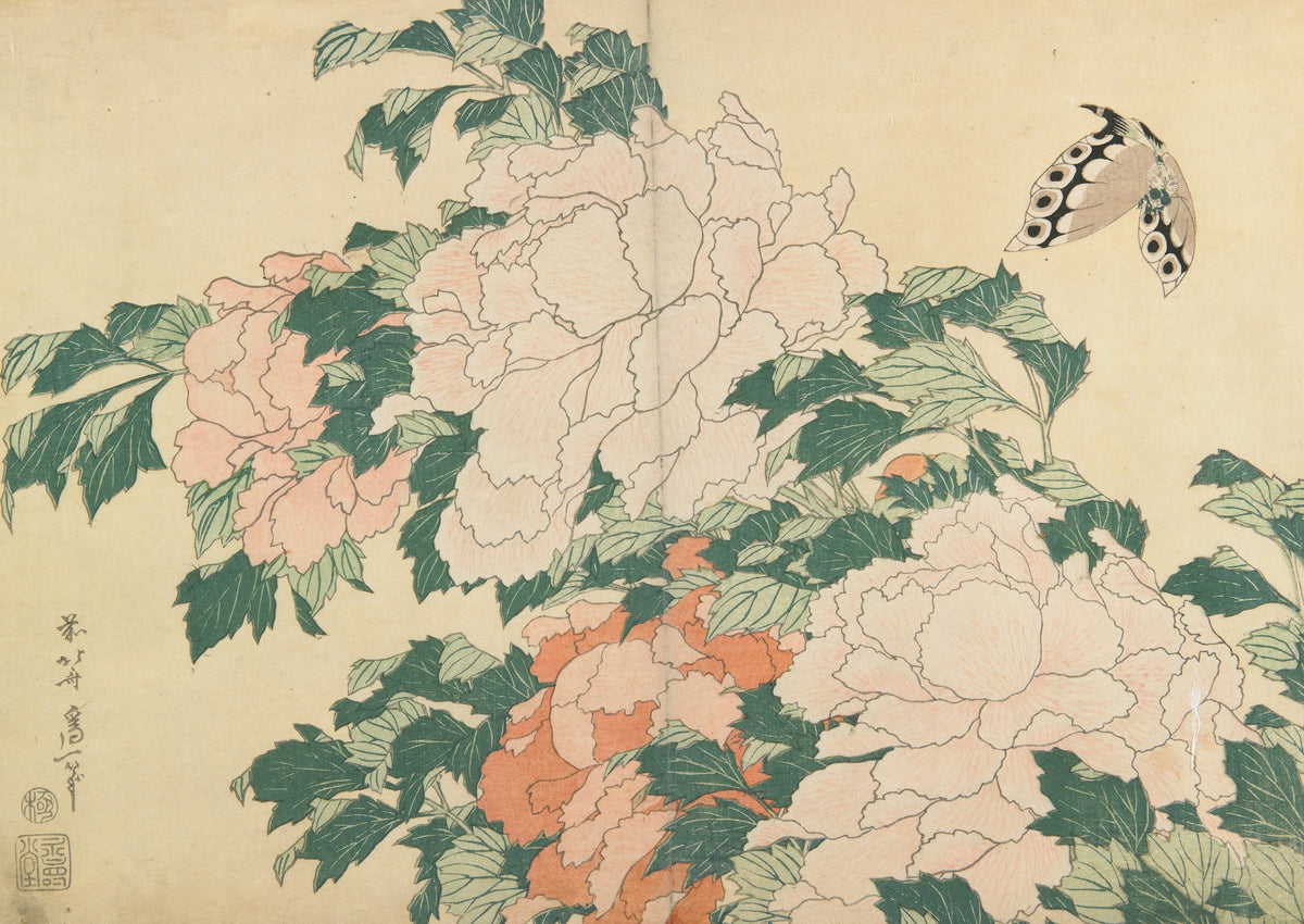 Katsushika Hokusai — Large Flowers: Peonies and Butterfly | Japanese Woodblock Print (Ukiyo-e)